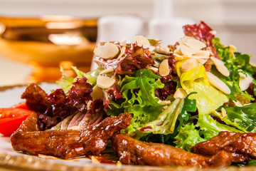 Warm salad with veal