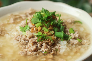 Boiled rice pork or mush - Thai style breakfast