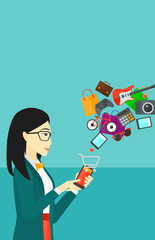 Woman making purchases online.