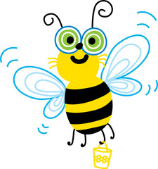 Fun flying bee. Vector illustration. Flat design