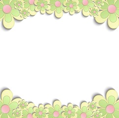 Flowers Spring border 3D yellow green pink vector