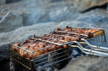 grilled meat skewers, barbecue
