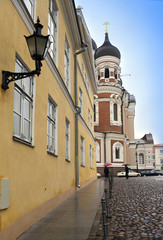Streets of the Old City in the rain. Tallinn, Estonia...