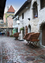 Fototapeta na wymiar St. Catherine Passage - a little walkway in the old city Tallinn, Estonia. ..