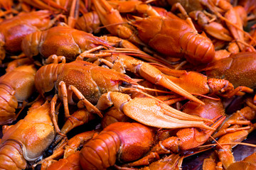 Bunch of red cooked crayfish