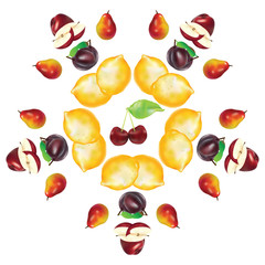 apple pear lemon cherry Fruits circle frame composition
