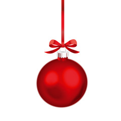 Christmas ornament with red ribbon. Vector Illustration. - obrazy, fototapety, plakaty