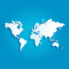 World map with shadow on blue background.