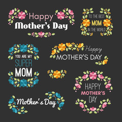 Happy Mothers Day. Set of Vector Design Elements with Flowers. Greeting Card Templates. Vector Illustration