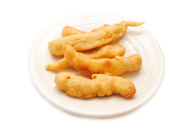 Deep Fried Chicken Tenders on a White Plate