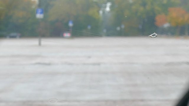 Scheibenwischer eines Autos im Betrieb
