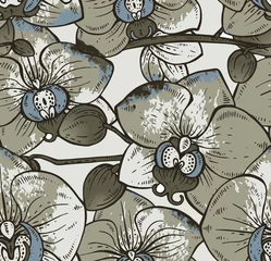 Cercles muraux Orchidee Modèle sans couture avec des fleurs d& 39 orchidées dessinées à la main avec wstercolor