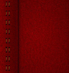 Realistic vector maroon leather diary texture and stitches. Vector Illustration. EPS 10.