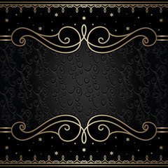 Vintage gold vignette on black ornamental background