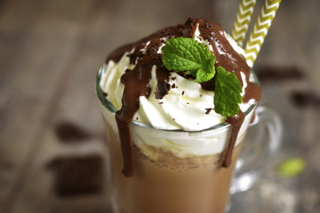 Summer cold drink chocolate frappuccino.