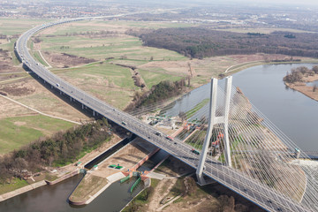 aerial view of highway bridge