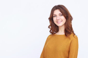 Pretty girl in orange sweater