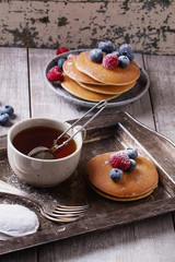 Pancakes with Berries and tea