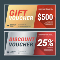 Golden and Silver Gift Voucher. Vector Design Print Template. Gift Certificate. Coupon, Ticket Template. Vector Illustration