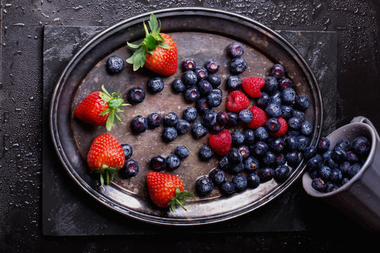 Blueberries, dark rustic style
