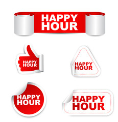 red vector set paper stickers happy hour