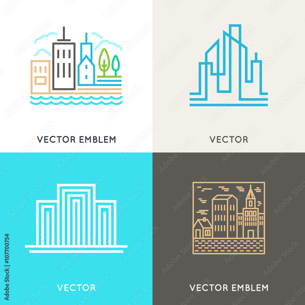 Poster Vector set of logo design templates and symbols in trendy linear