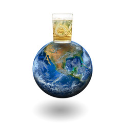 whiskey glass on the earth. Elements of this image furnished by - 107701745