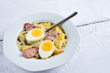 Sour soup with eggs.