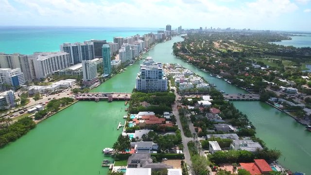Aerial video of the 63rd Street draw Bridge Miami Beach Florida