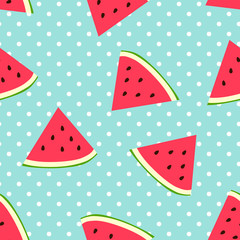 Watermelon seamless pattern with polka dots