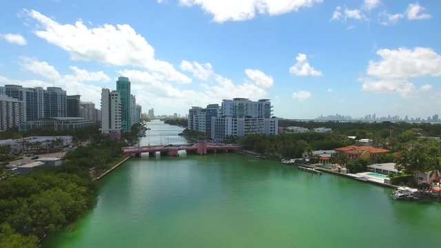 Aerial video of the 63rd Street draw Bridge Miami Beach Florida