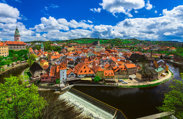View of castle and houses in Cesky Krumlov, Czech Republic