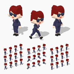 Businesswoman. 3D lowpoly isometric vector illustration. The set of objects isolated against the white background and shown from different sides