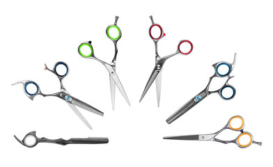 Set of professional hairdressing scissors