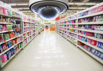 CCTV and blurred supermarket