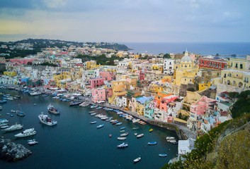 Pastel colours on the island Procida in Italy.