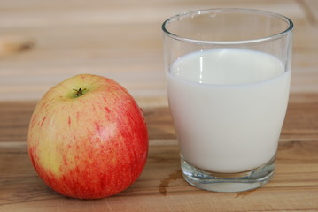 Healthy snack with apple and milk