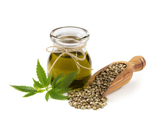 Hemp oil n a glass jar