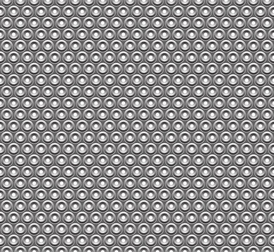 Seamless geometric grey metal circles set checkers pattern.