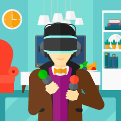 Man wearing virtual reality headset.