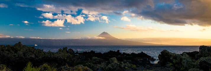 Peak View from San Jorge Island in Portugal. Landscape of the Azores islands