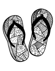Hand drawn flip flops at the summer beach for coloring book
