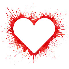 Fototapeta na wymiar White heart shape on red paint splashes background. Vector illustration.