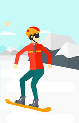 Young woman snowboarding.