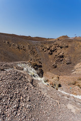 Panorama of volcano in Nea Kameni island near Santorini, Cyclades, Greece