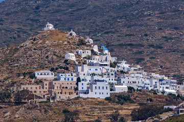 Amazing Panorama of white houses in Ios Town, Cyclades, Greece