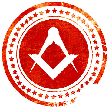 Masonic freemasonry symbol, grunge red rubber stamp on a solid w