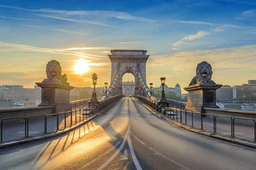 Foto auf Acrylglas Budapest Kettenbrücke bei Sonnenaufgang, Budapest, Ungarn