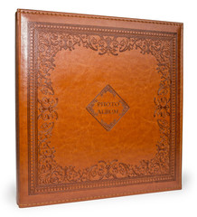 Fototapeta premium Brown leather photo album cover with decorative frame 