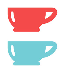 Red cup coffee tea or drink cafe morning beverage kitchen accessory flat vector.
